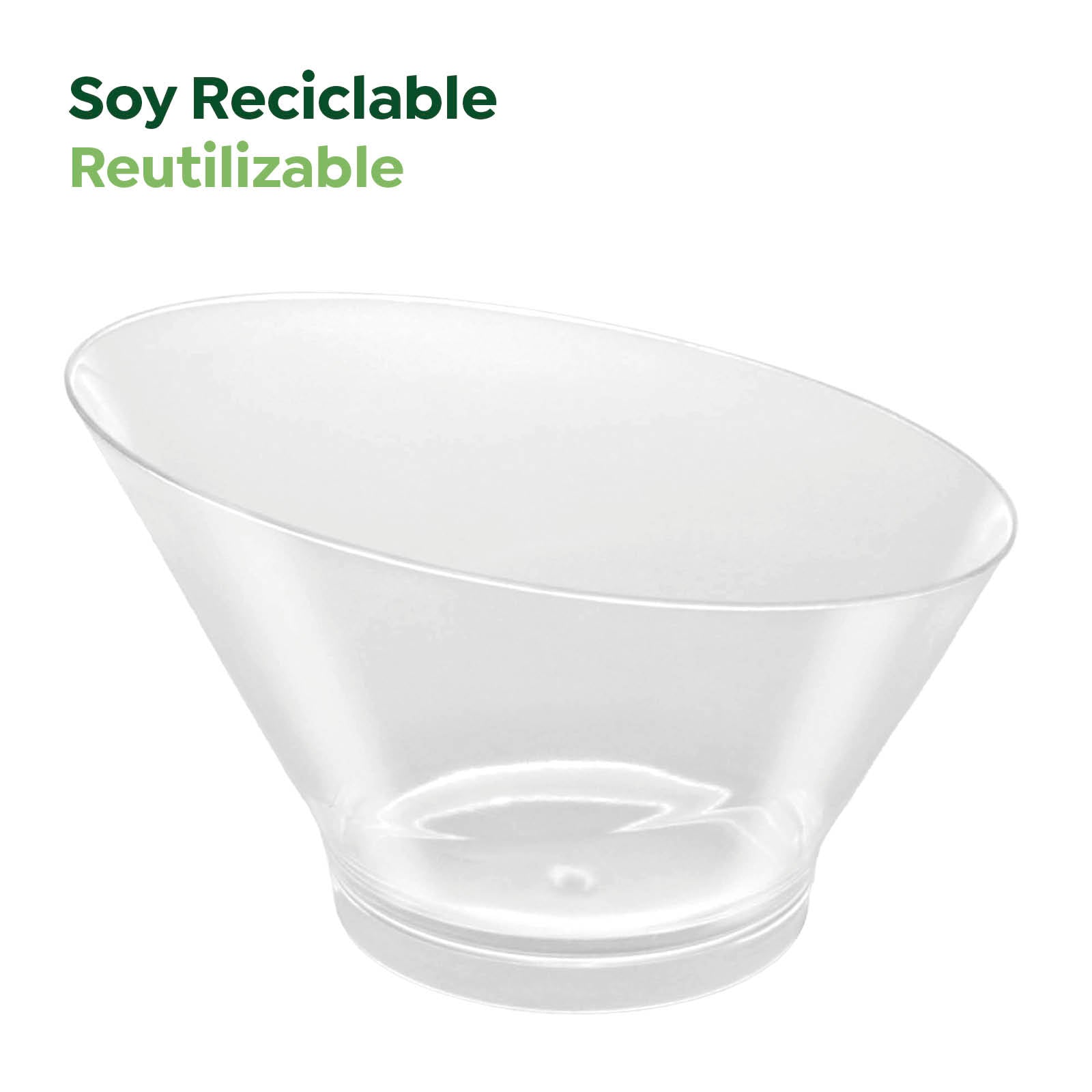 Mini Bol Redondo Asimétrico Plástico Reutilizable PS Finger Food 250cc Transparente 25 uds
