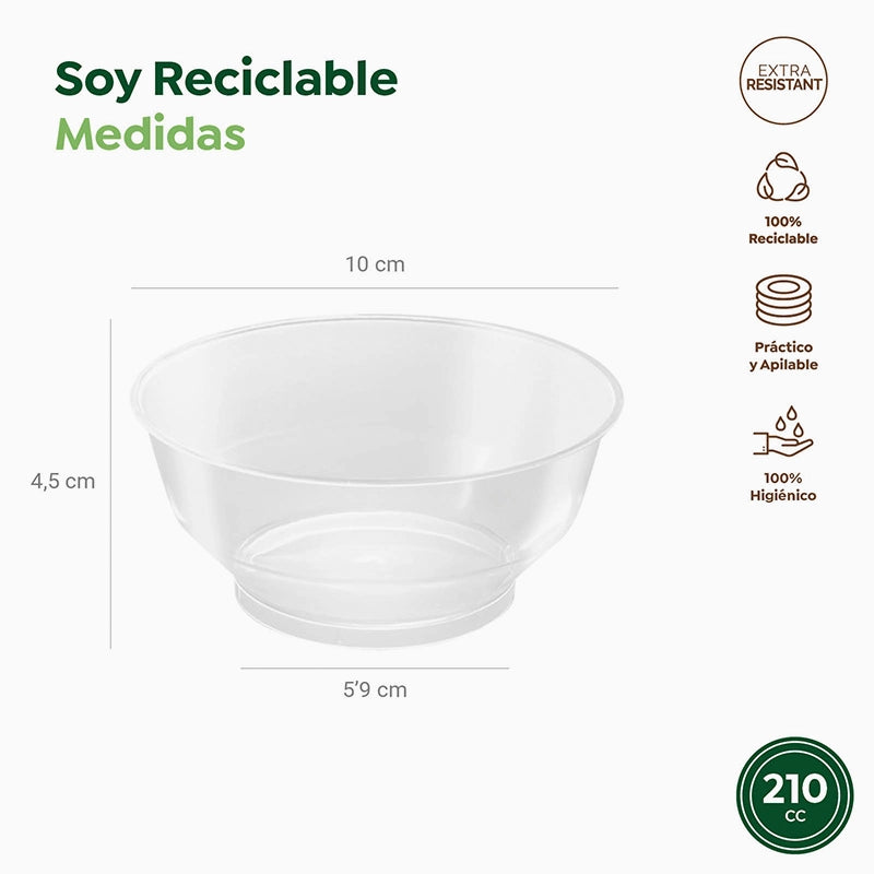 Mini Bol Redondo Plástico PS Reutilizable 210 cc Transparente (200 uds)