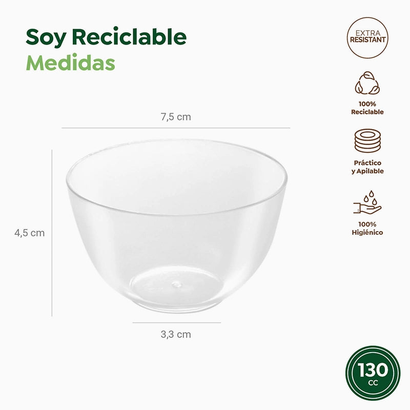 Mini Bol Redondo Plástico PS Reutilizable 130 cc Transparente (25 uds)