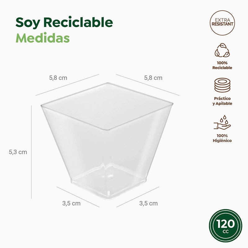 Mini Bol Cuadrado Plástico PS Reutilizable 120 cc Transparente (25 uds)