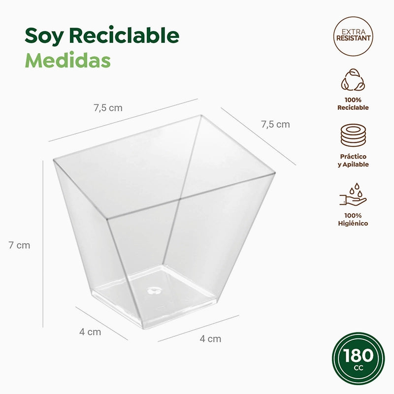 Mini Bol Cuadrado Asimétrico Plástico PS Reutilizable 180 cc Transparente (200 uds)