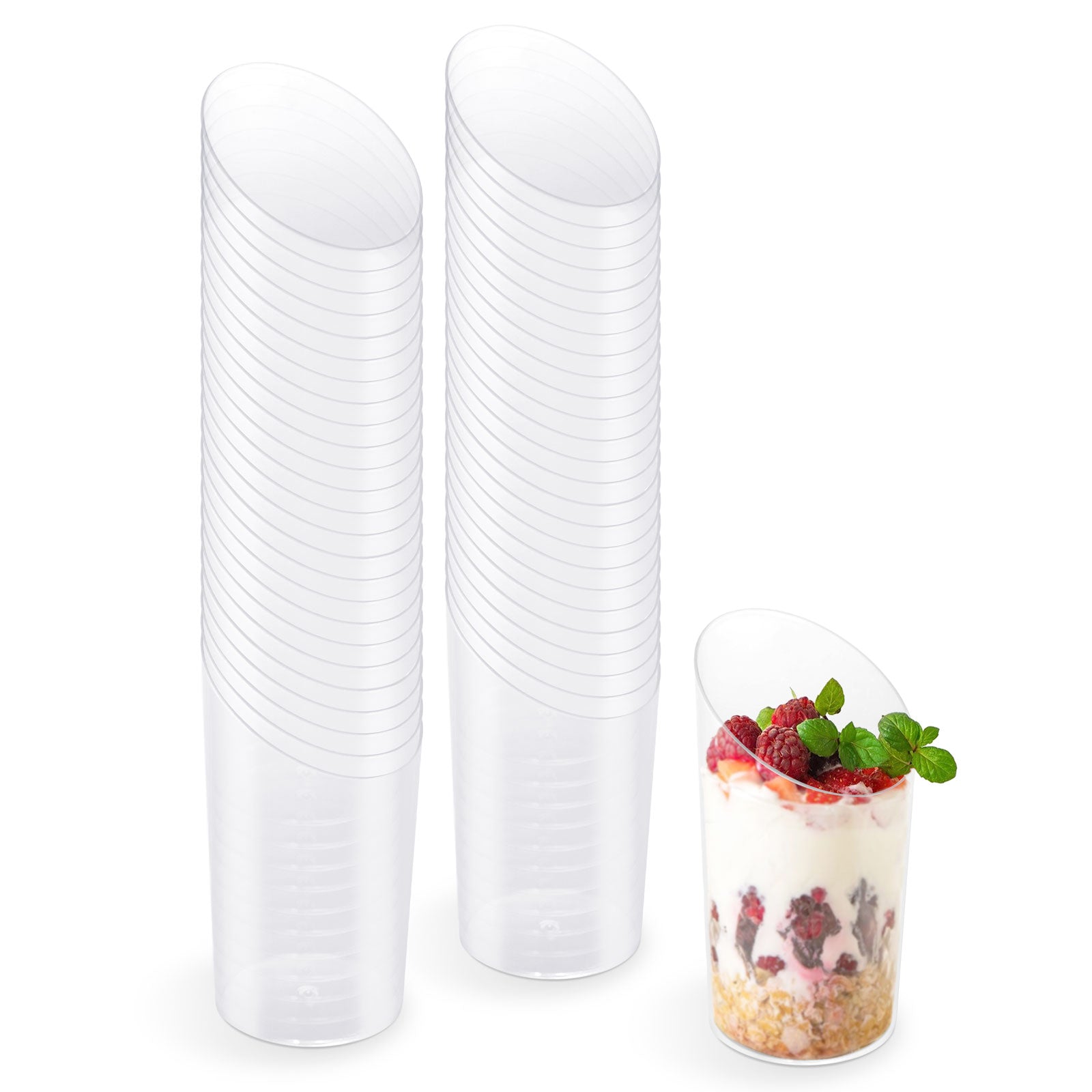 Mini Vaso Cónico Asimétrico Plástico Reutilizable PS Finger Food 80cc Transparente 25 uds