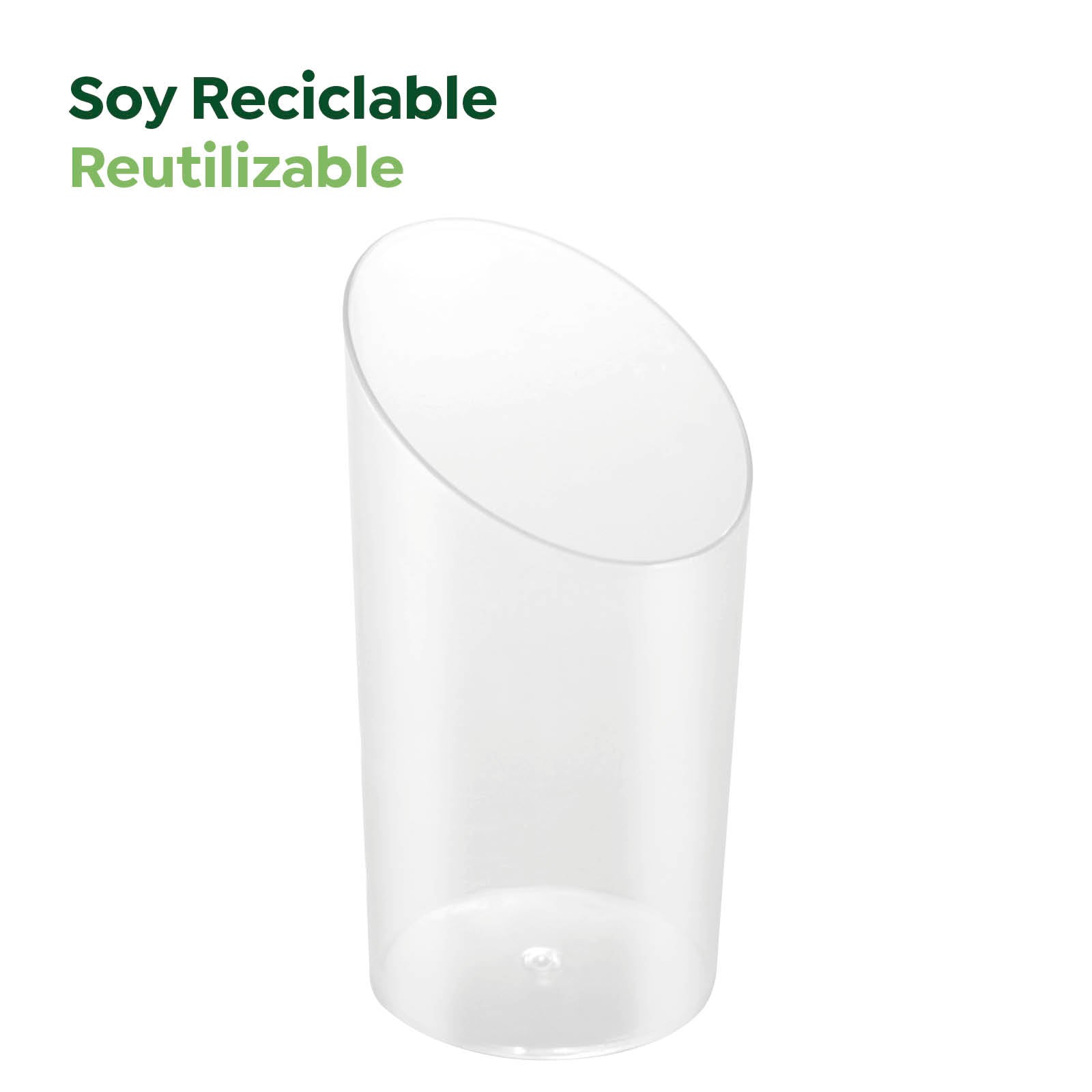 Mini Vaso Cónico Asimétrico Plástico Reutilizable PS Finger Food 80cc Transparente 25 uds