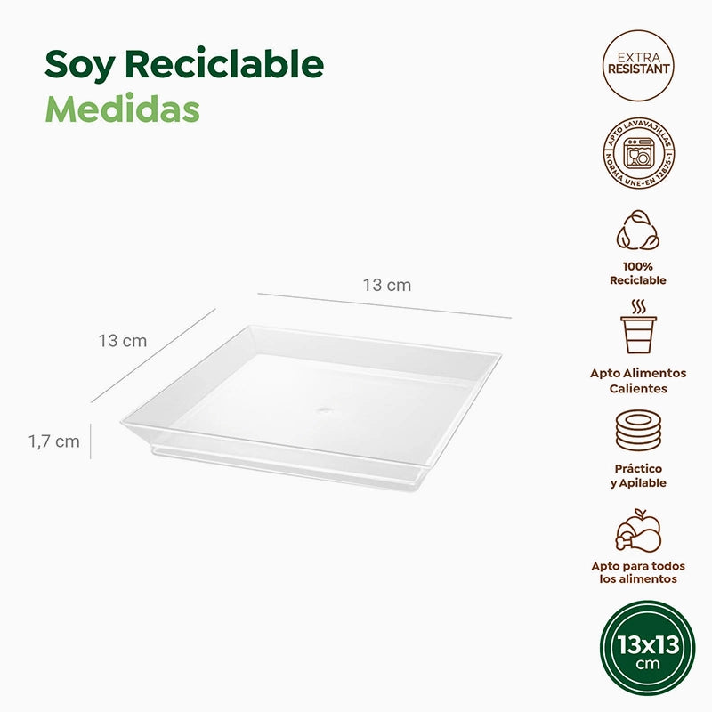 Plato Plástico Reutilizable PS Cuadrado Finger Food 13 x 13 cm Transparente (25 uds)