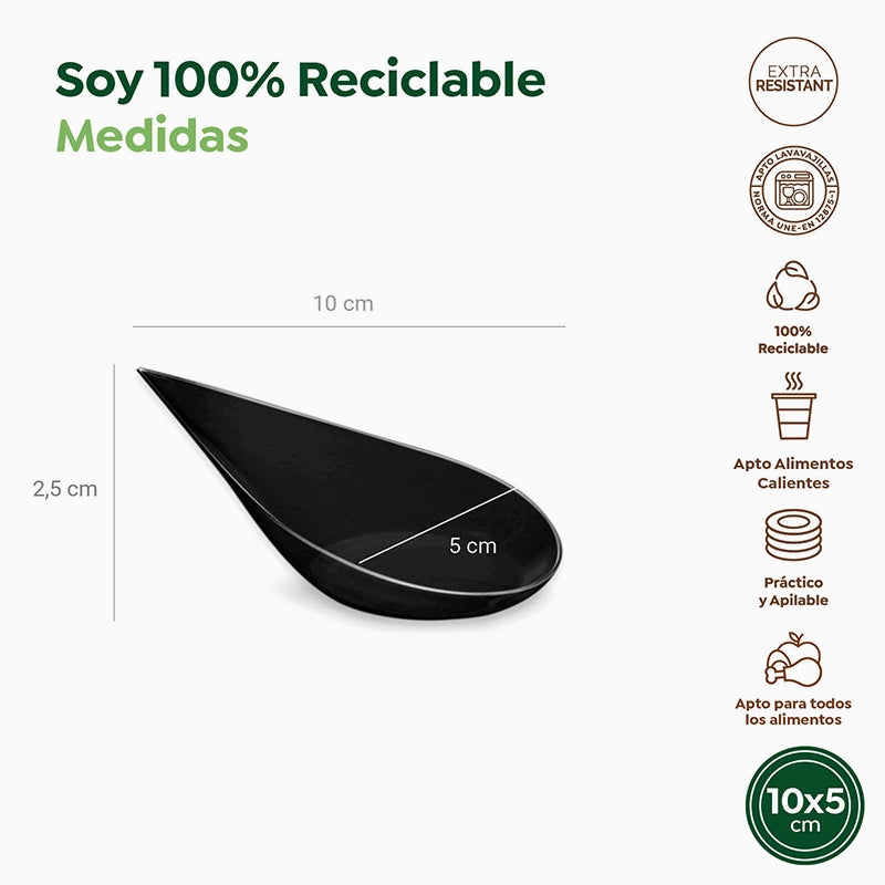Cuchara Aperitivo Finger Food Plástico Reutilizable 10.1 x 5 cm (500 uds) Negro
