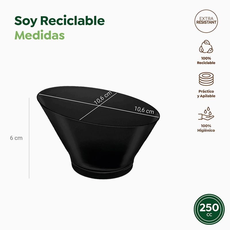 Mini Bol Redondo Asimétrico Plástico PS Reutilizable 250 cc Negro (200 uds)