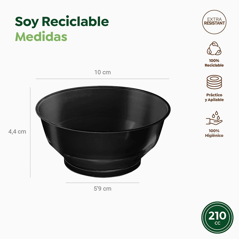 Mini Bol Redondo Plástico PS Reutilizable 210 cc Negro (25 uds)