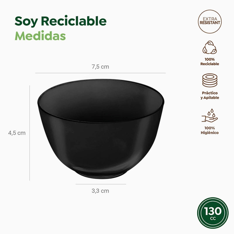 Mini Bol Redondo Plástico PS Reutilizable 130 cc Negro (200 uds)