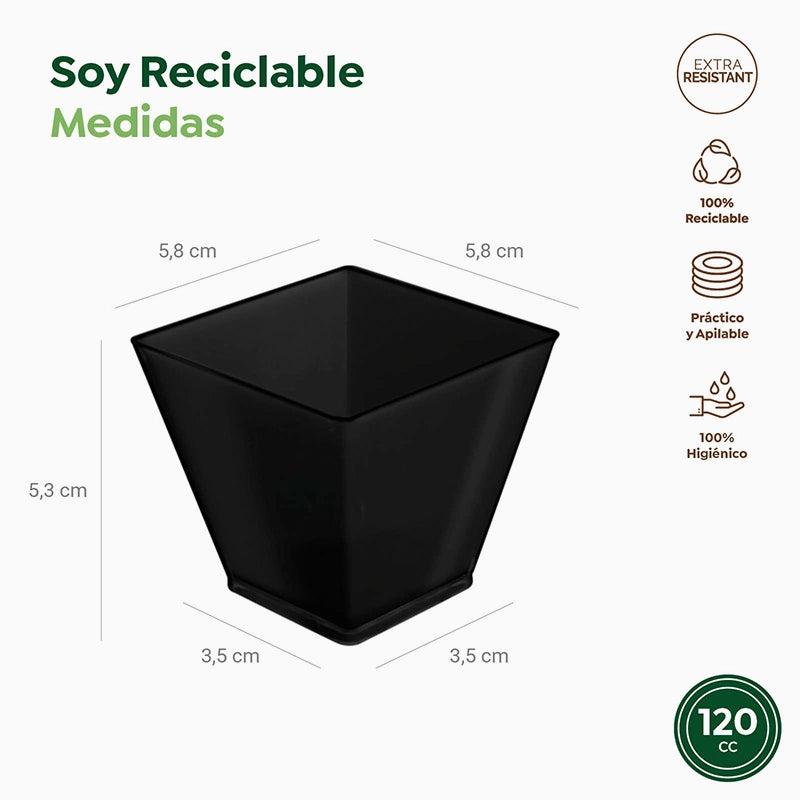 Mini Bol Cuadrado Plástico PS Reutilizable 120 cc Negro (25 uds)