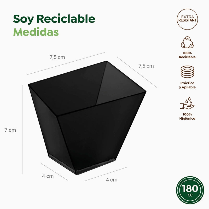 Mini Bol Cuadrado Asimétrico Plástico PS Reutilizable 180 cc Negro (25 uds)
