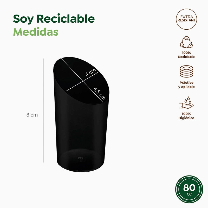 Mini Vaso Cónico Asimétrico Plástico Reutilizable PS Finger Food 80 cc Negro (25 uds)