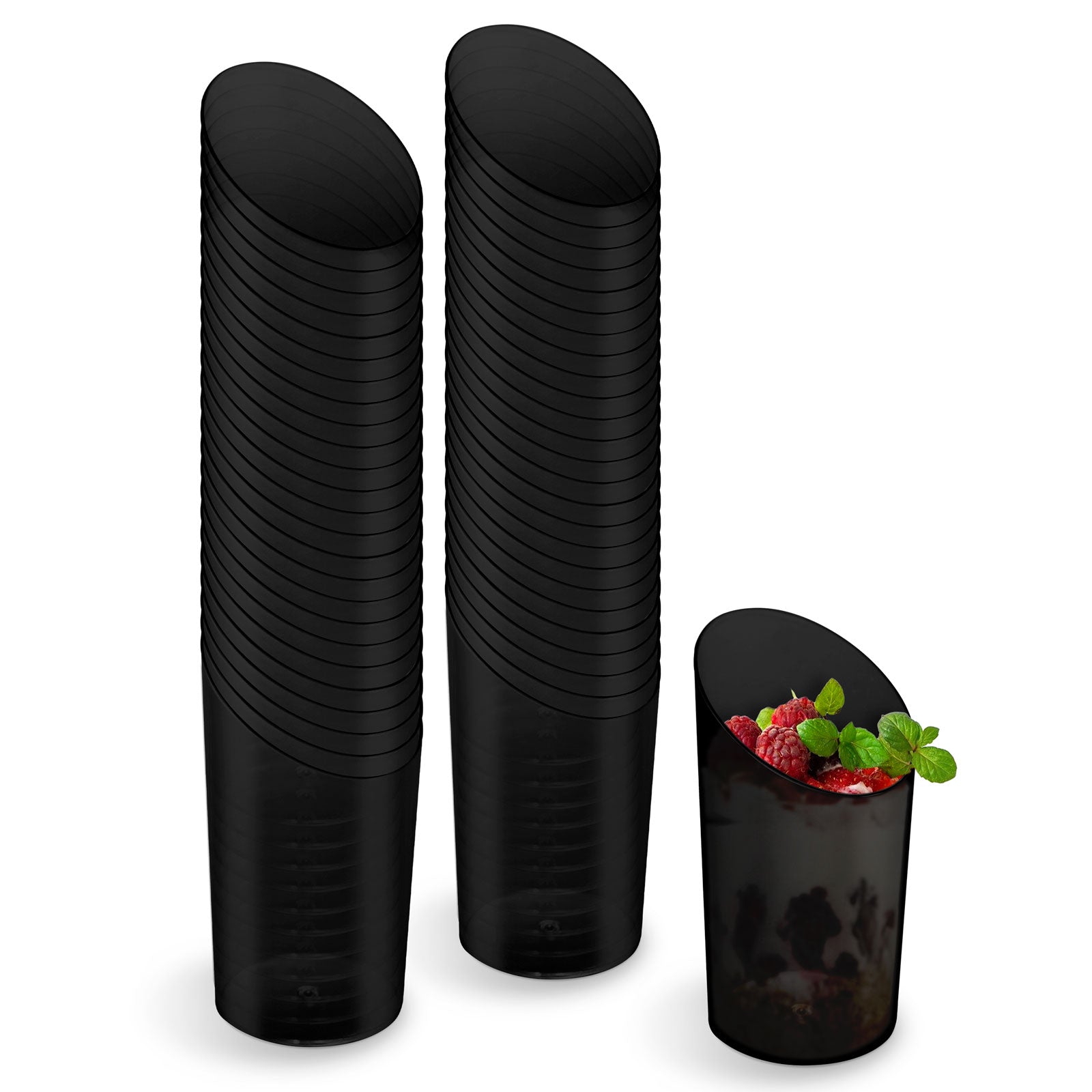 Mini Vaso Cónico Asimétrico Plástico Reutilizable PS Finger Food 80cc Negro 25 uds