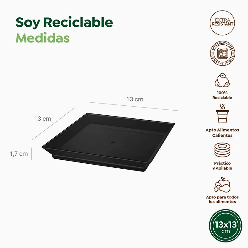 Plato Plástico Reutilizable Cuadrado Finger Food 13 x 13 cm Negro (200 uds)