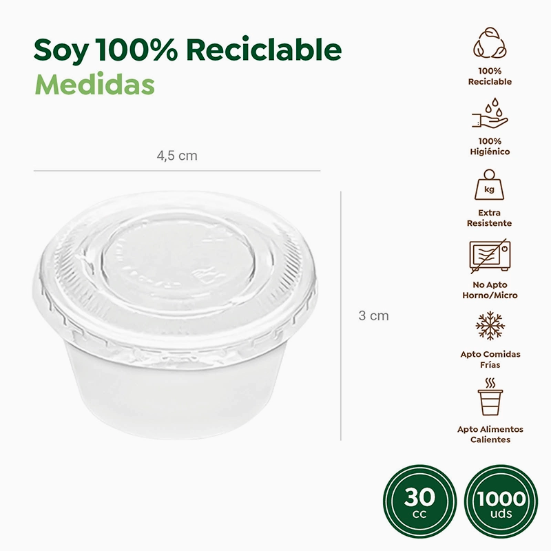 Salsera Plástico PS + PET 30 cc Blanco con Tapa Transparente (1000 uds)