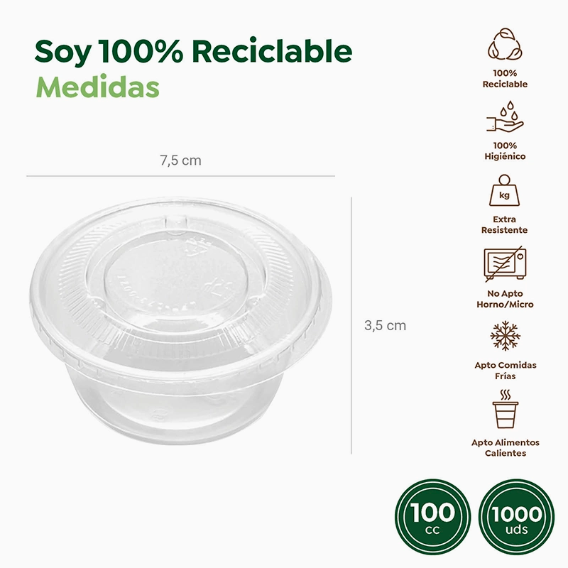 Salsera Plástico PP + PET 100 cc Transparente con Tapa Transparente (1000 uds)