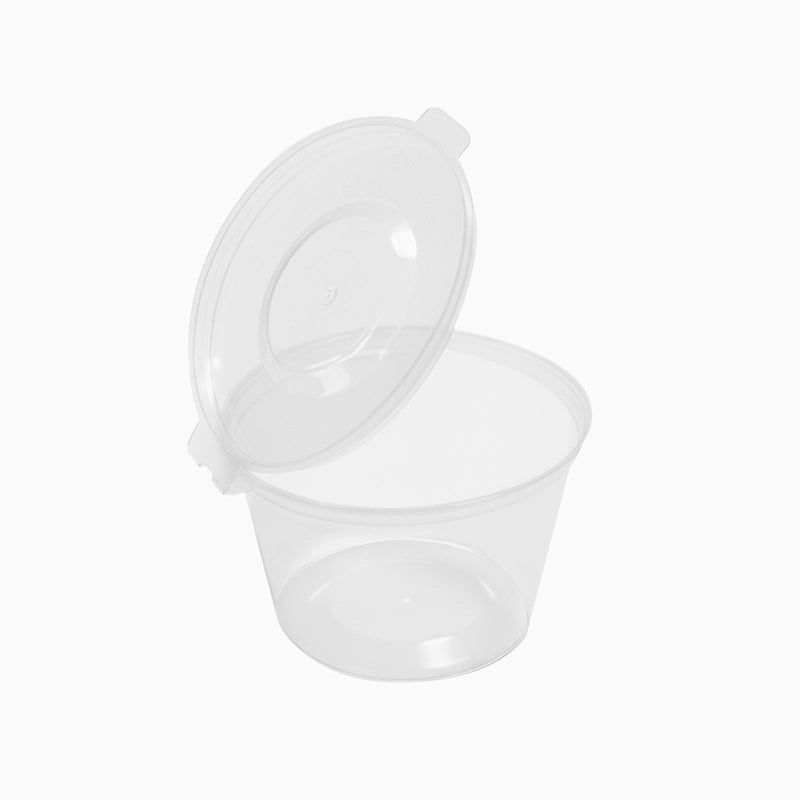 Salsera Plástico PP Reutilizable 120 cc Transparente con Tapa Bisagra Transparente (50 uds)