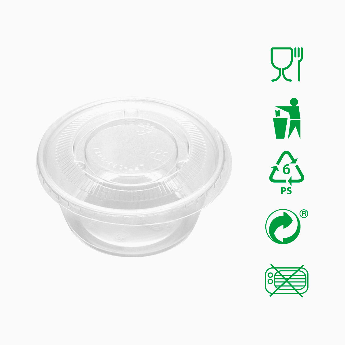 Salsera Plástico PS 100cc Transparente con Tapa Transparente 50 uds