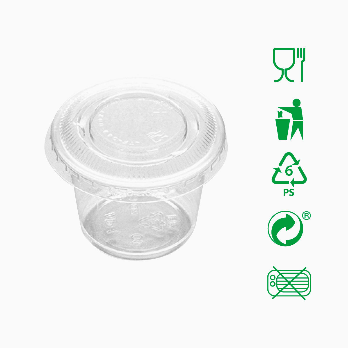 Salsera Plástico PS 60cc Transparente con Tapa Transparente 50 Uds