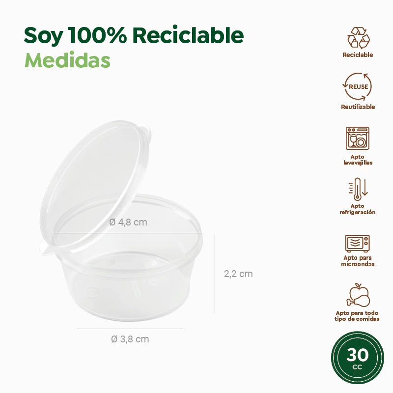 Salsera Plástico PP Reutilizable 30 cc Transparente con Tapa Bisagra Transparente (1000 uds)