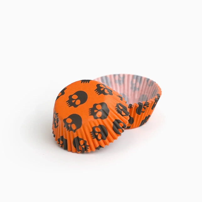 Molde Magdalena Redondo Papel Halloween Ø 5.2 x 3 cm Calaveras Naranja y Negro (50 uds)