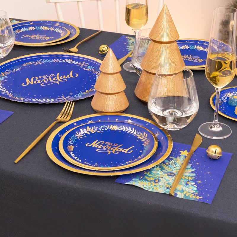 Bandeja Redonda Navidad Noche Azul