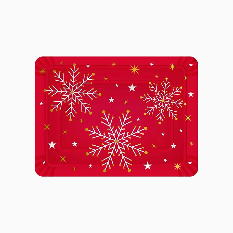Bandeja Rectangular Cartón Navidad 25 x 34 cm Copo de Nieve Rojo (1 ud)