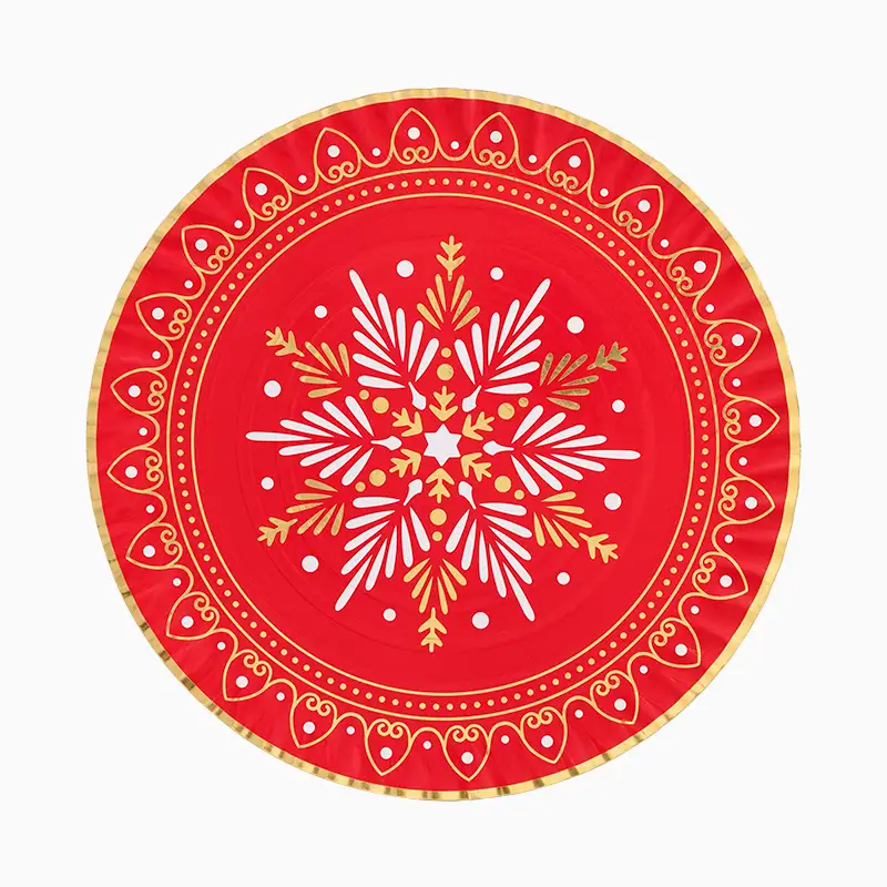 Bandeja Redonda Navidad Ø 30 cm Copo de Nieve Rojo y Blanco (1 ud)