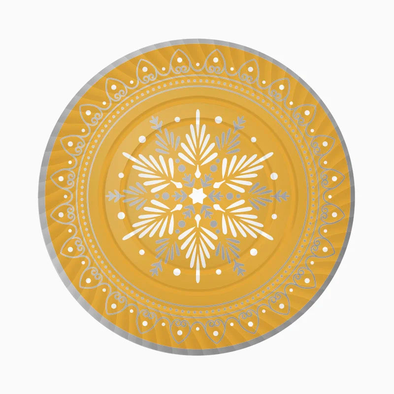 Bandeja Redonda Cartón Navidad Ø 30 cm Copo de Nieve Dorado y Blanco (1 ud)