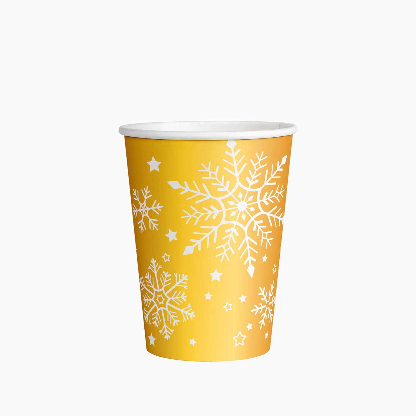 Vaso Navidad Cartón 270cc Copo de Nieve Metalizado Oro 6 uds