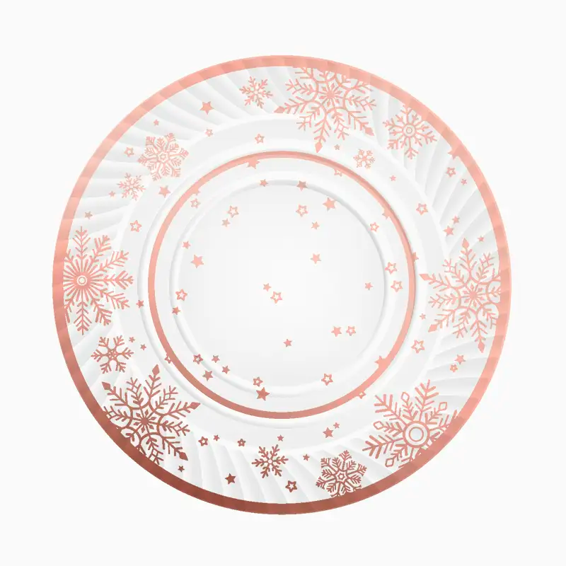 Bandeja Redonda Cartón Navidad Ø 30 cm Copo de Nieve Oro Rosa (1 ud)
