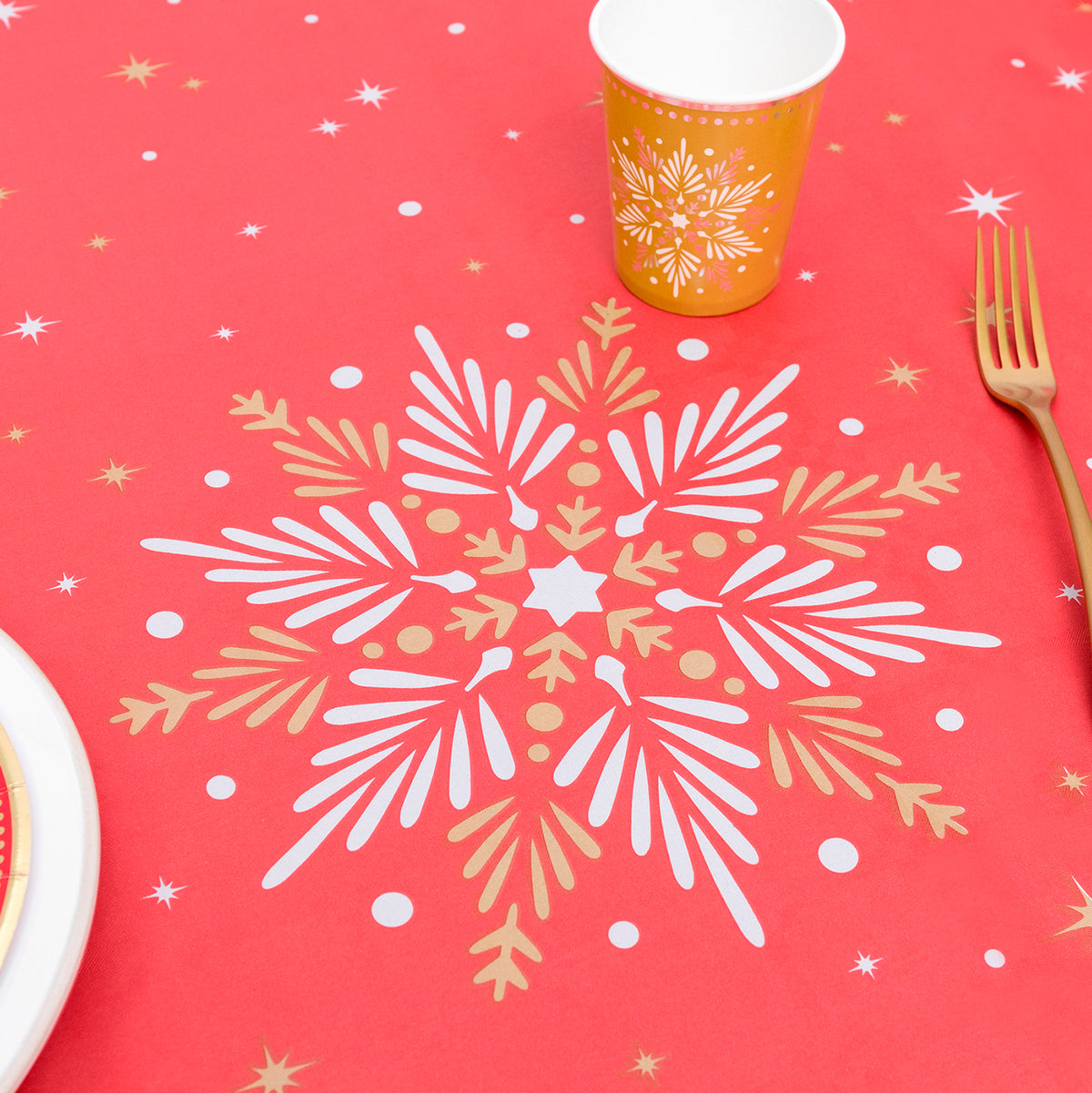 Rollo Mantel Papel Navidad 1.20 x 5 m Copo de Nieve Rojo y Blanco (1 ud)