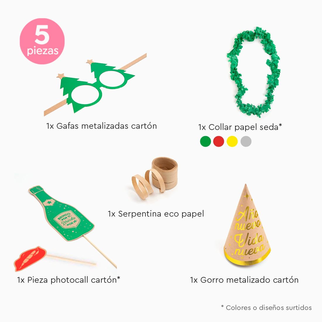 Bolsa de Cotillón Biodegradable Nochevieja 5 piezas (48 uds)