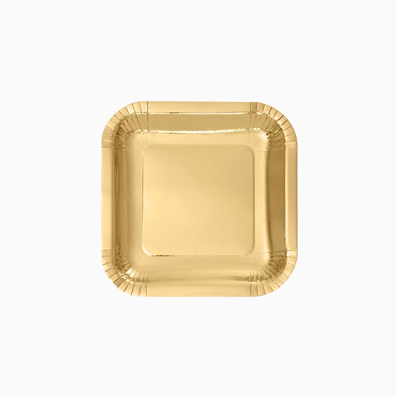 Plato Llano Cuadrado Postre Cartón Metalizado 18 x 18 cm Oro (300 uds)