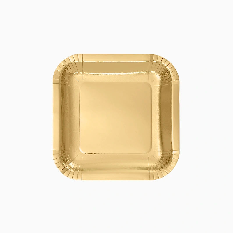 Plato Llano Cuadrado Cartón Metalizado 20 x 20 cm Oro (300 uds)