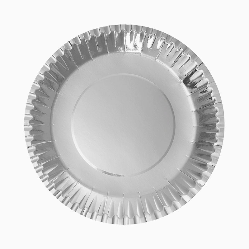 Plato Llano Redondo Cartón Metalizado Ø 28 cm Plata (4 uds)