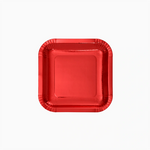 Plato Llano Cuadrado Postre Cartón Metalizado 18 x 18 cm Rojo (300 uds)
