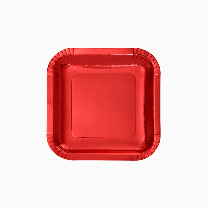 Plato Llano Cuadrado Cartón Metalizado 20 x 20 cm Rojo (300 uds)