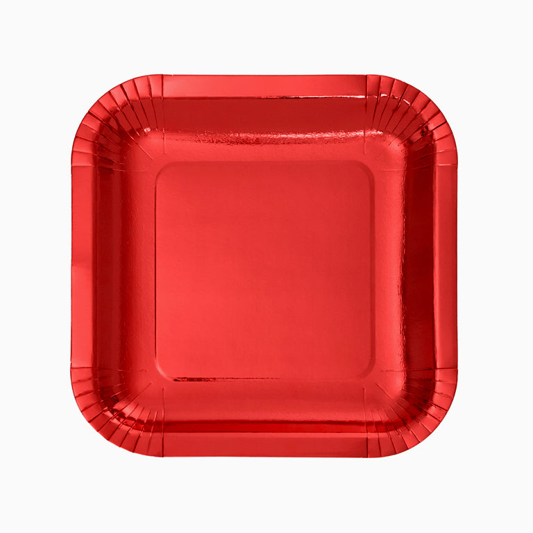 Plato Llano Cuadrado Cartón Metalizado 20 x 20 cm Rojo (300 uds)