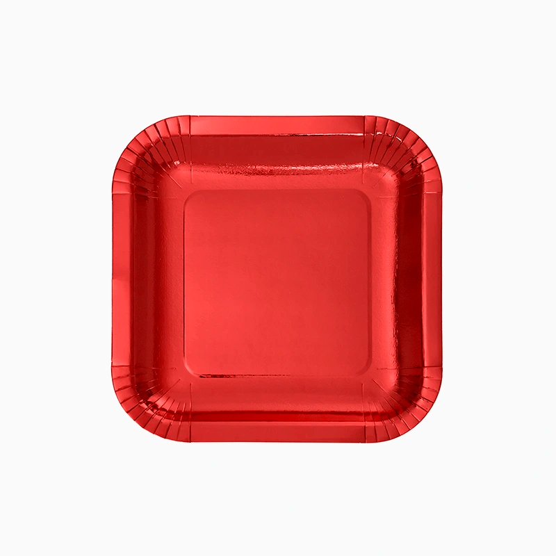 Plato Llano Cuadrado Cartón Metalizado 23 x 23 cm Rojo (300 uds)
