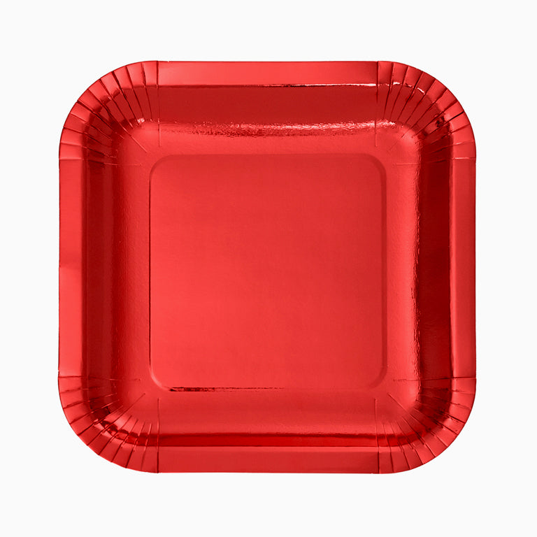 Plato Llano Cuadrado Cartón Metalizado 23 x 23 cm Rojo (300 uds)