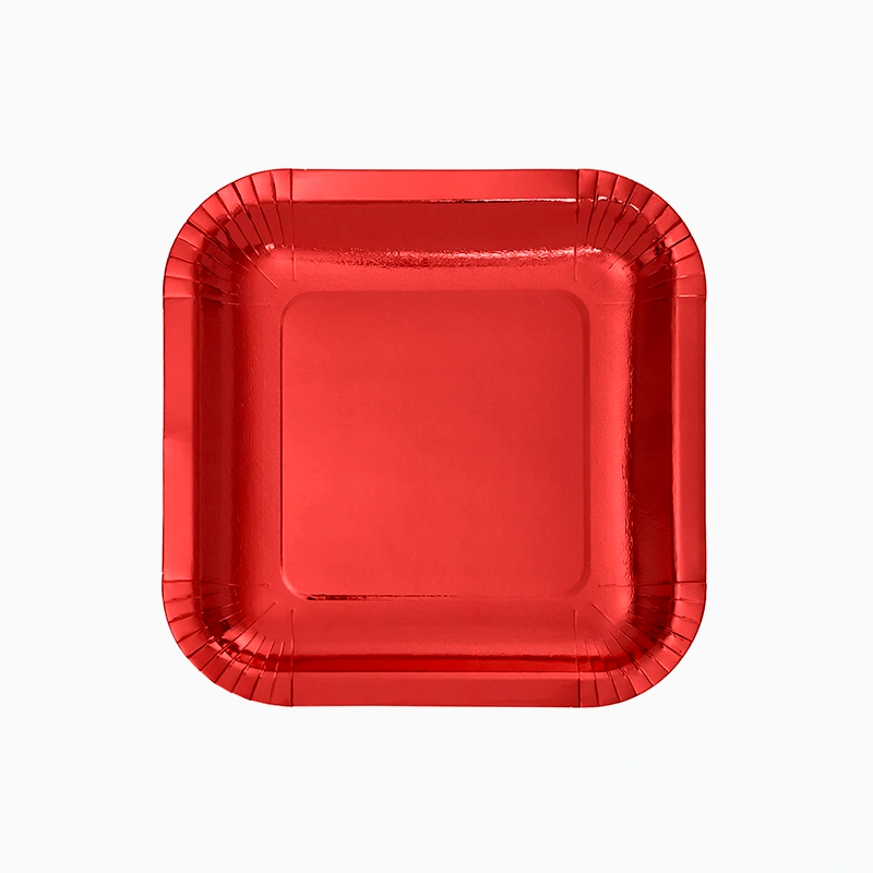 Plato Llano Cuadrado Cartón Metalizado 26 x 26 cm Rojo (4 uds)