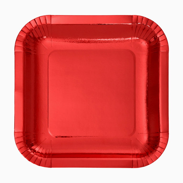Plato Llano Cuadrado Cartón Metalizado 26 x 26 cm Rojo (100 uds)