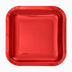 Plato Llano Cuadrado Cartón Metalizado 26 x 26 cm Rojo (100 uds)