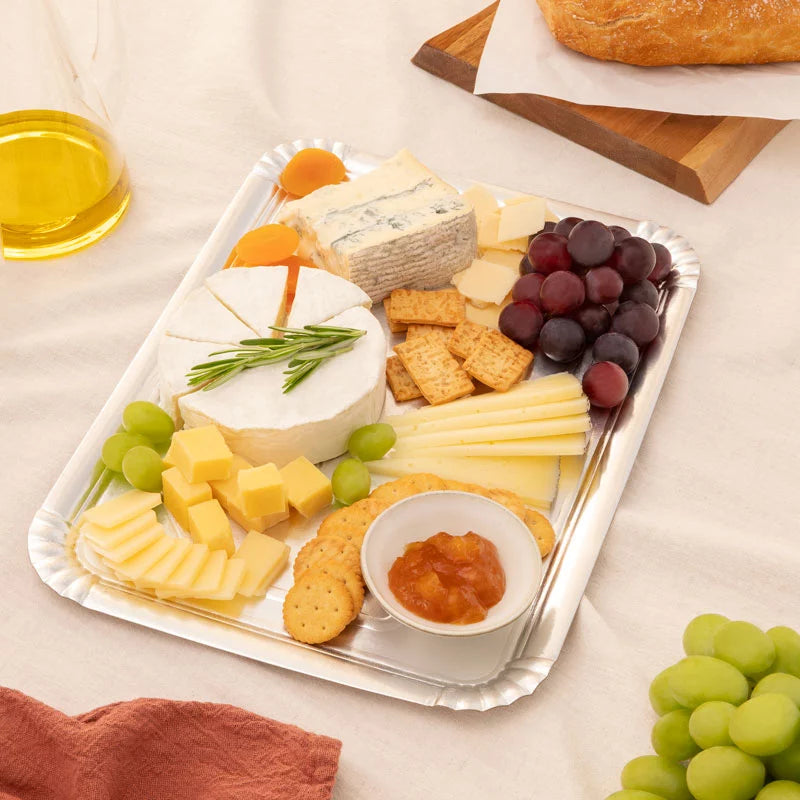 Bandeja Rectangular Cartón con Blonda Metalizada 25 x 34 cm Plata (1 ud)