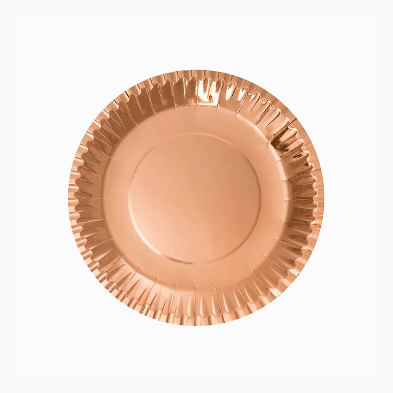 Plato Llano Redondo Cartón Metalizado Ø 20 cm Oro Rosa (500 uds)