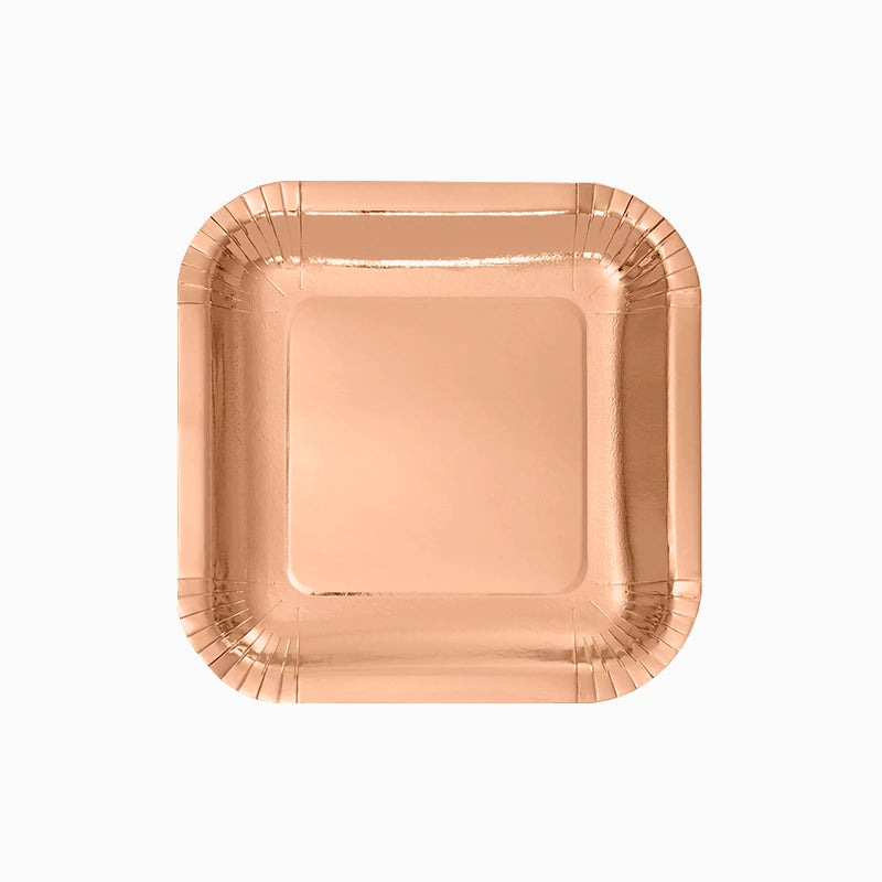 Plato Llano Cuadrado Cartón Metalizado 23 x 23 cm Oro Rosa (300 uds)