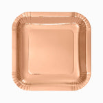 Plato Llano Cuadrado Cartón Metalizado 23 x 23 cm Oro Rosa (300 uds)