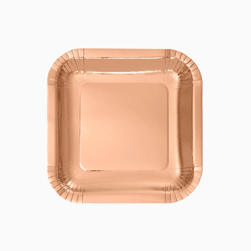 Plato Llano Cuadrado Cartón Metalizado 26 x 26 cm Oro Rosa (4 uds)