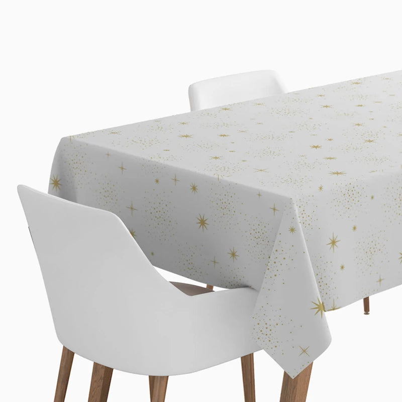 Mantel Papel Plegado Impermeable Navidad  1.20 x 1.80 m Blanco con Estampado Estrellas Oro