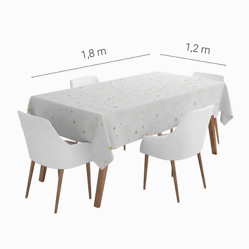 Mantel Papel Plegado Impermeable Navidad  1.20 x 1.80 m Blanco con Estampado Estrellas Oro